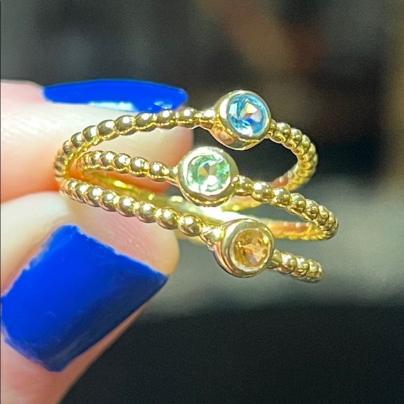 Vintage Jewelry - 18k Gold Vermeil Sterling Silver Caviar Gemstone Solitaire Dainty Stacker Rings